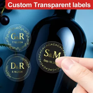 Custom Transparent Gold Stickers – Waterproof Self-Adhesive Labels for Weddings, Party Decor, Gift Tags, Home Celebration, and Elegant Packaging