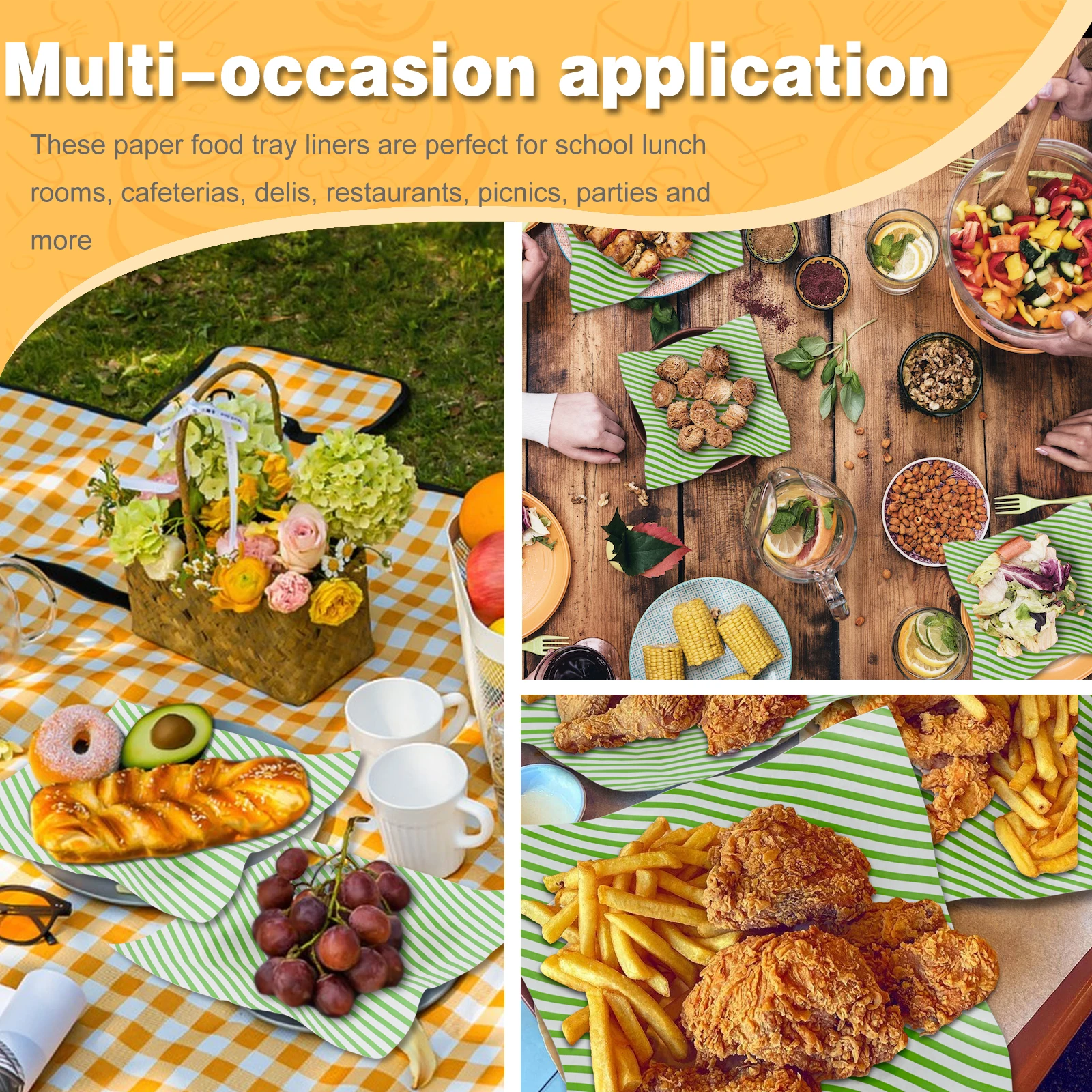 200 Sheets Food Wrapping Paper Striped Print Oil-Resistant Dry Waxed Deli Paper for Sandwiches, Fries, Hot Dogs, Hamburgers, Snacks, Cafeteria, Restaurant, Picnic, Party Use 5