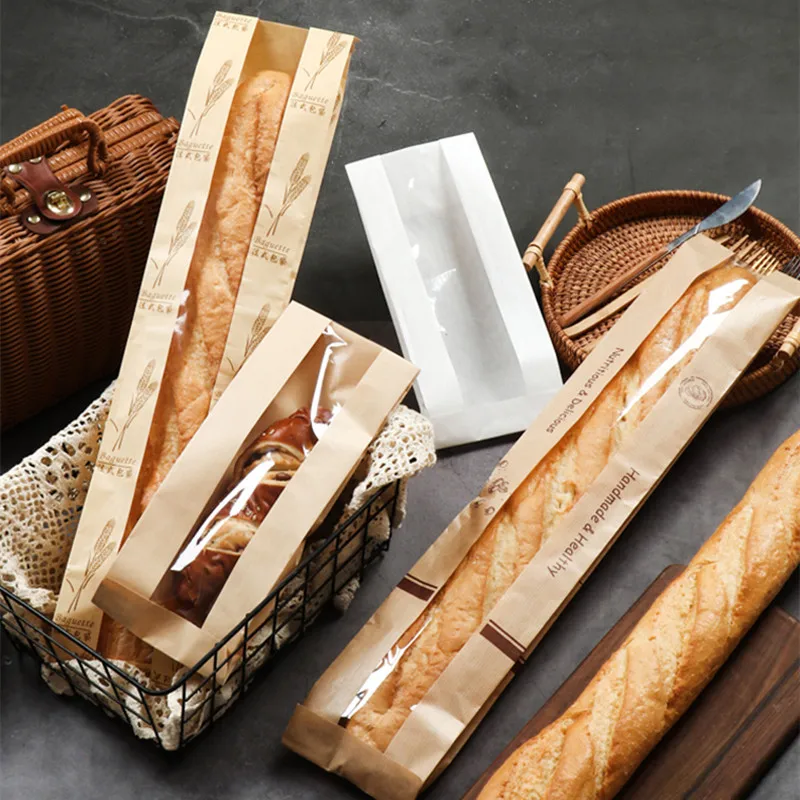 Oil Resistant Kraft Paper Bread Bags 🥖 – 50Pcs with Transparent Window for Baguette Baking, Pastries, Party Favors & Bakery Packaging, Multiple Sizes Available, Food Safe & Eco-Friendly 1