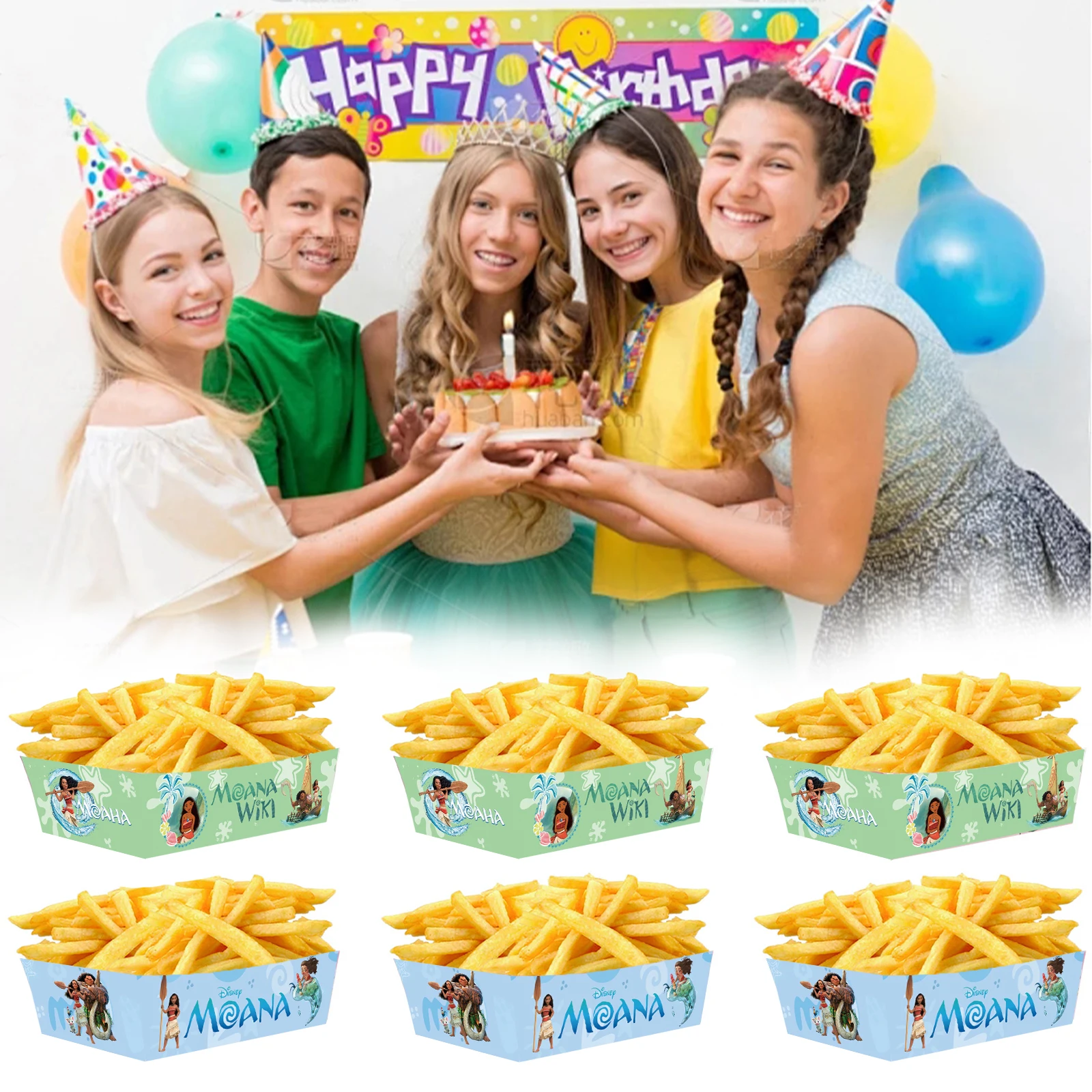 12/24/36pcs Moana Birthday Party Supplies French Fry Boxes Disposable Popcorn Snack Candy Containers Paper Food Packaging Trays for Kids Party Decoration, Festival Events, Weddings, Baby Shower 3