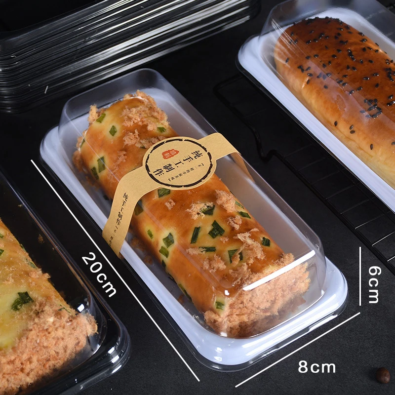 50pcs Plastic Roll Cake Boxes with Clear Lid, Disposable Dessert Containers for Hot Dogs, Sandwiches, Mousse, Bread, Candy, Chocolate – Party, Wedding, and Holiday Storage Holders