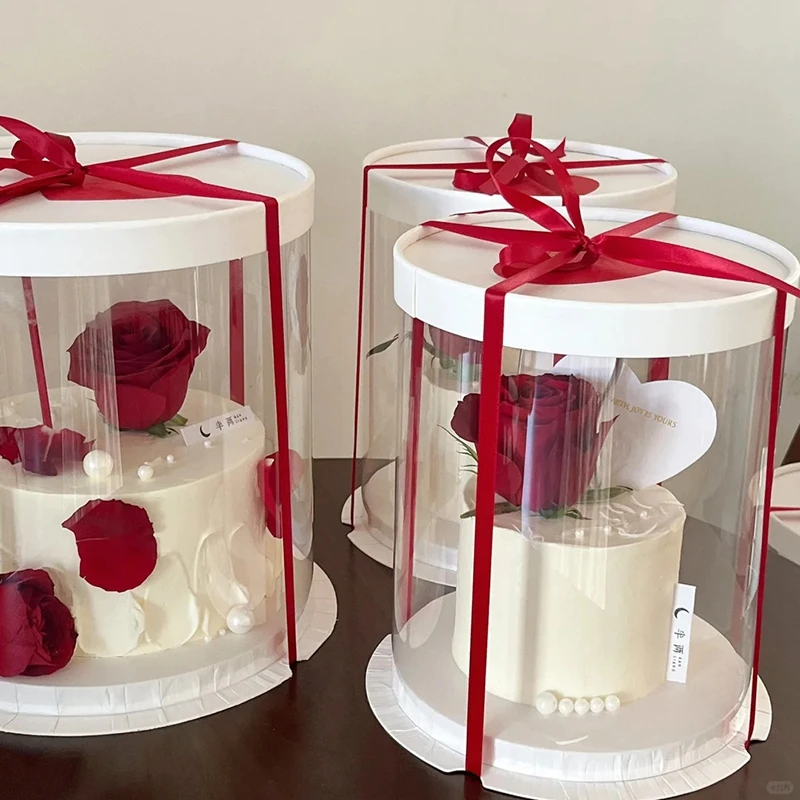 2PCS Transparent Round Cake Boxes with Clear PVC Lids, Birthday Wedding Dessert Packaging Containers, Bakery Gift Boxes, Decorative Present Case for Cakes, Cupcakes, and Layered Pastries - 图片 5