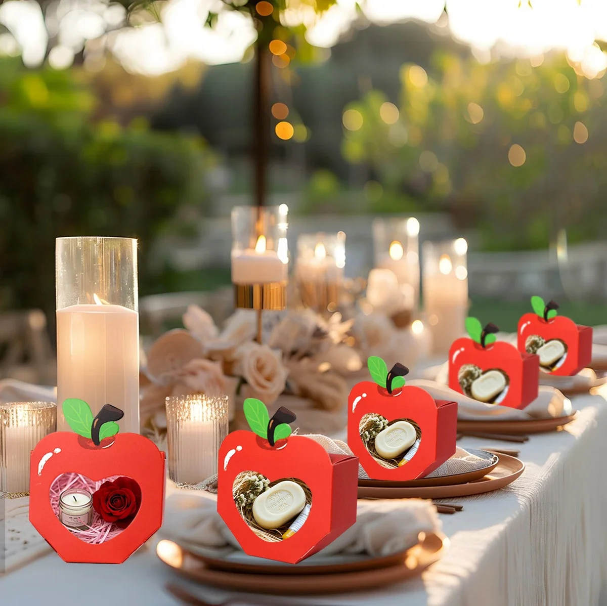 10/20Pcs Red Paper Candy Boxes with Heart & Apple Windows, Mini Gift Packaging for Sweets, Cookies, Chocolates, or Snacks – Perfect Favors for School, Wedding, Birthday, Baby Shower, Party Decoration - 图片 6