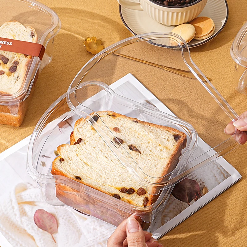 10PCS Clear Sandwich and Toast Bread Packaging Boxes with Lids Oilproof PET Take Out Burger Pastry Trays Recyclable Bakery Cake Holders with Optional Stickers for Party Gift Picnic Food Storage 3