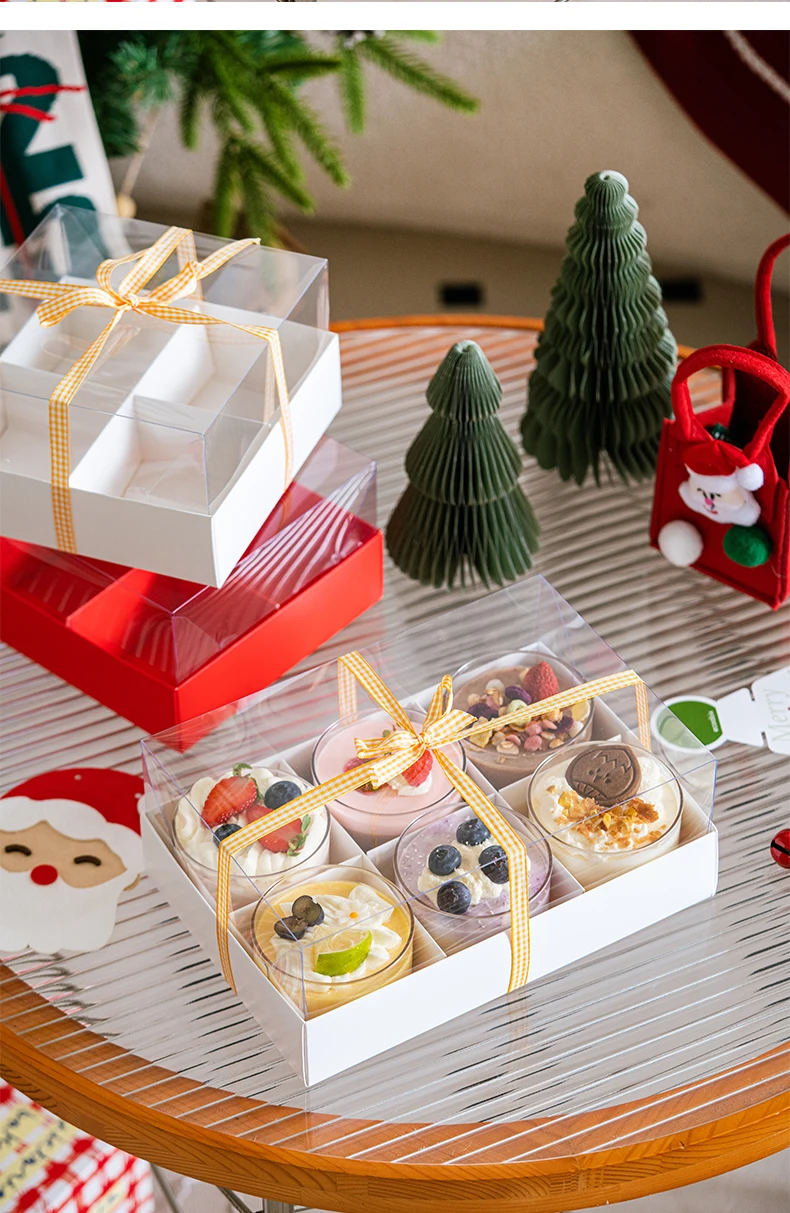Premium Transparent Mousse Cake Box Set with Handle, 4/6/9 Grid Options, Perfect for Mini Pastries, Small Cakes, Gift Giving, New Year Celebrations, Party Favors, Baking Presentation, Elegant Dessert Packaging 3