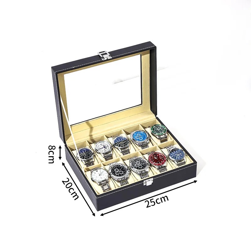 Eco-Friendly PU Leather Watch Box for Men and Women, Dust-Proof 10 Slot Watch Display Organizer with Lock and Glass Lid, Soft Velvet Interior, Multi-Functional Jewelry Storage Case for Rings, Bracelets & Accessories 11