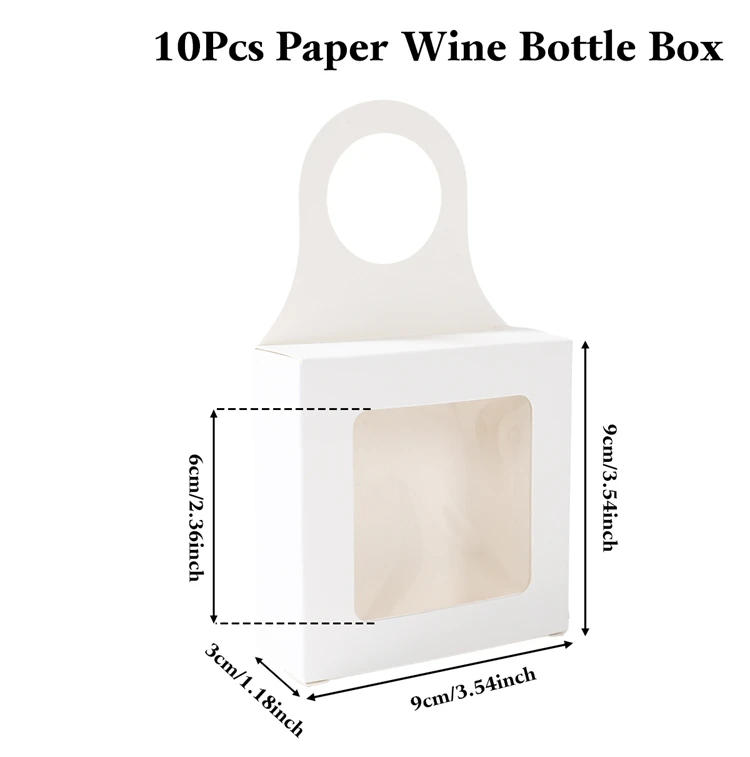 10pcs Kraft Paper Wine Gift Packaging Boxes with Window – Folding Hanging Candy, Biscuit, and Cookie Boxes, Reusable Black/White Cardboard Paper Packaging for Gifts and Parties - 图片 8