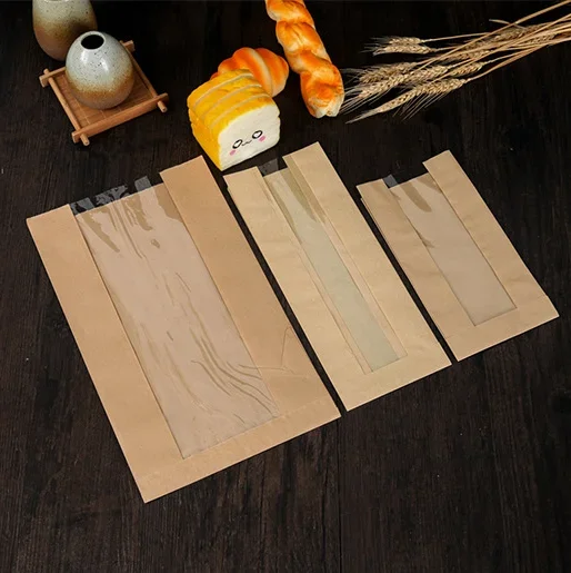 100 Pack Oil-Resistant Kraft Paper Food Bags with Transparent Window – Brown & White Bread, Toast, and Bakery Packaging Pouches for Daily Use, DIY, and Homemade Treats - 图片 3