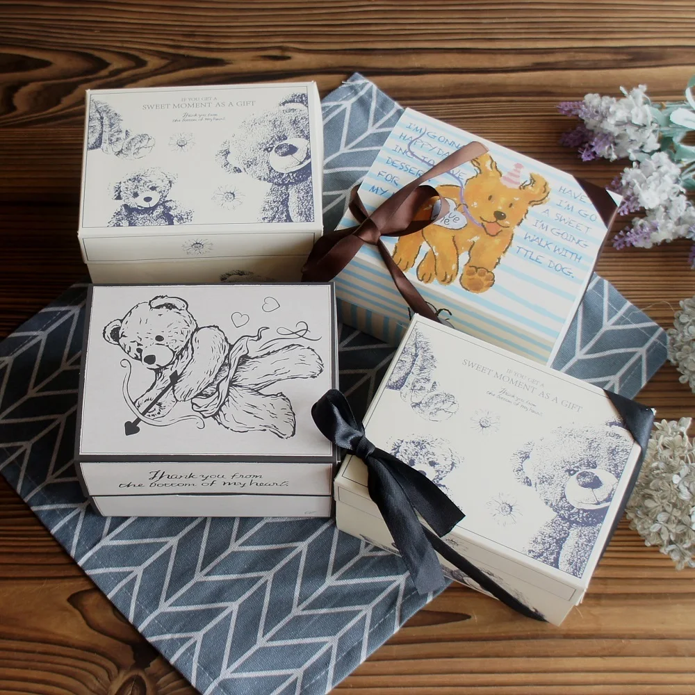 10 Pcs Blue Dog Bear Doll Paper Boxes 15.5×10×12cm for Wedding Birthday Valentine’s Day Chocolate Cookies Candy Macaron Packaging Food Safe Kraft Paper Gift Boxes - 图片 6