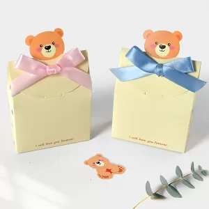 10PCS Cartoon Bear Foldable Square Gift Boxes, Durable and Stylish Paper Packaging for Gender Reveal, Weddings, Birthday Parties, Holiday Celebrations, Multi-Purpose Gift Box Set, Factory Direct Supply