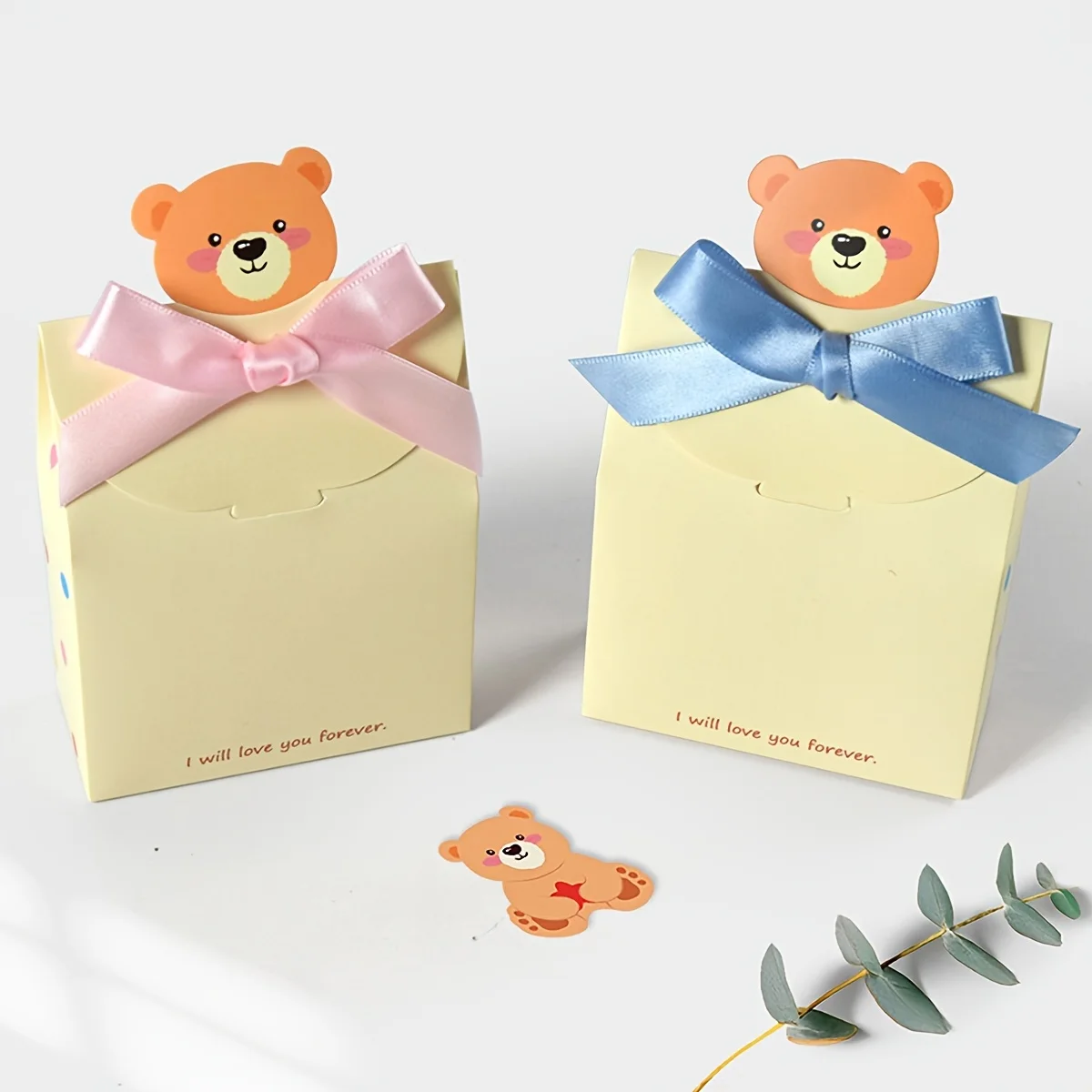10PCS Cartoon Bear Foldable Square Gift Boxes, Durable and Stylish Paper Packaging for Gender Reveal, Weddings, Birthday Parties, Holiday Celebrations, Multi-Purpose Gift Box Set, Factory Direct Supply