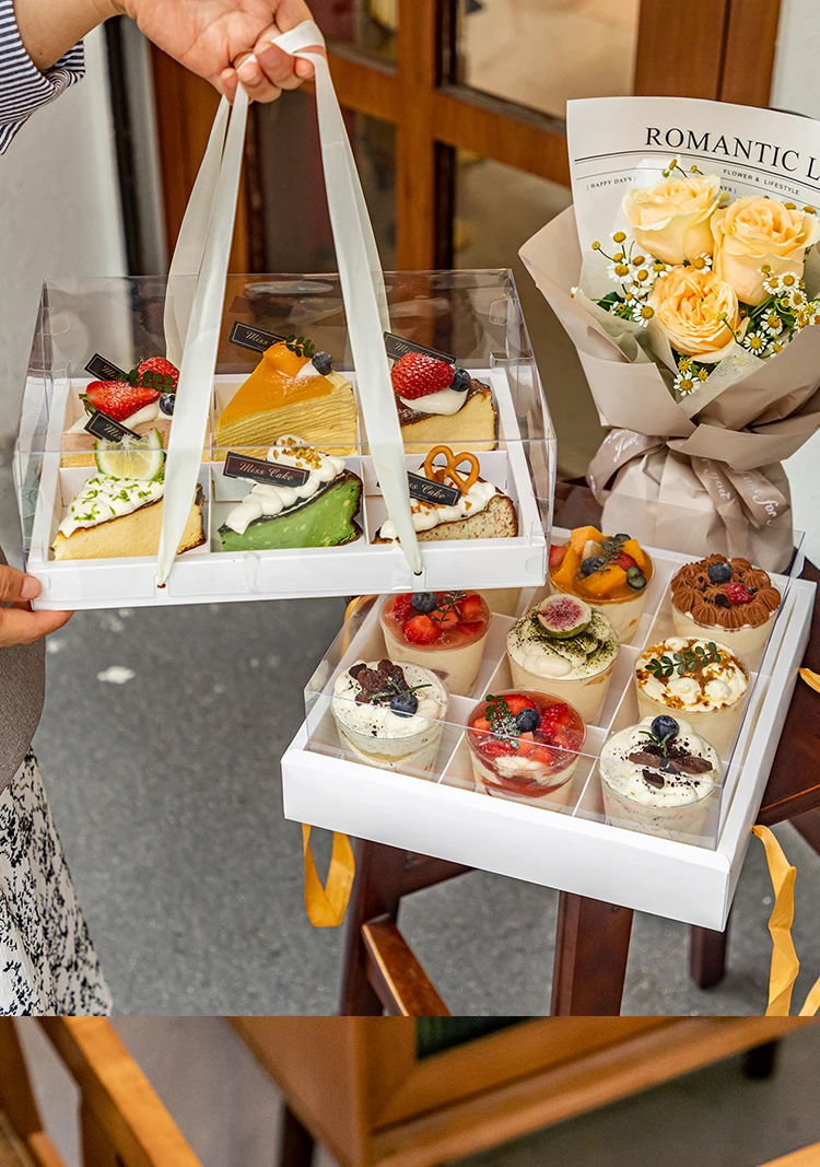 Premium Kraft Paper Dessert Gift Box with 4/6/9 Compartments – Sturdy Pastry Container for Mousse Cups, Cupcakes, Mini Cakes, Picnic Treats, Party Favors, Bakery Packaging, Holiday and Celebration Use 4