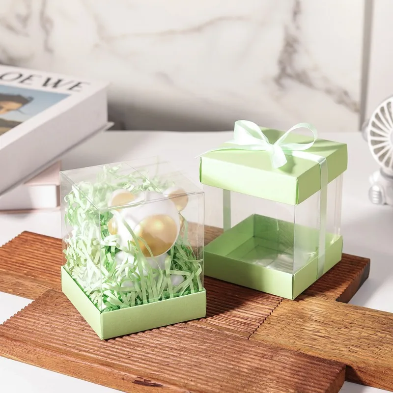 10pcs Clear Favor Boxes, Mini Transparent Cube Gift Boxes for Wedding Favors, Baby Shower, Bridal Shower, Macaron Candy Packaging with Glitter Tops and Satin Ribbon Pull