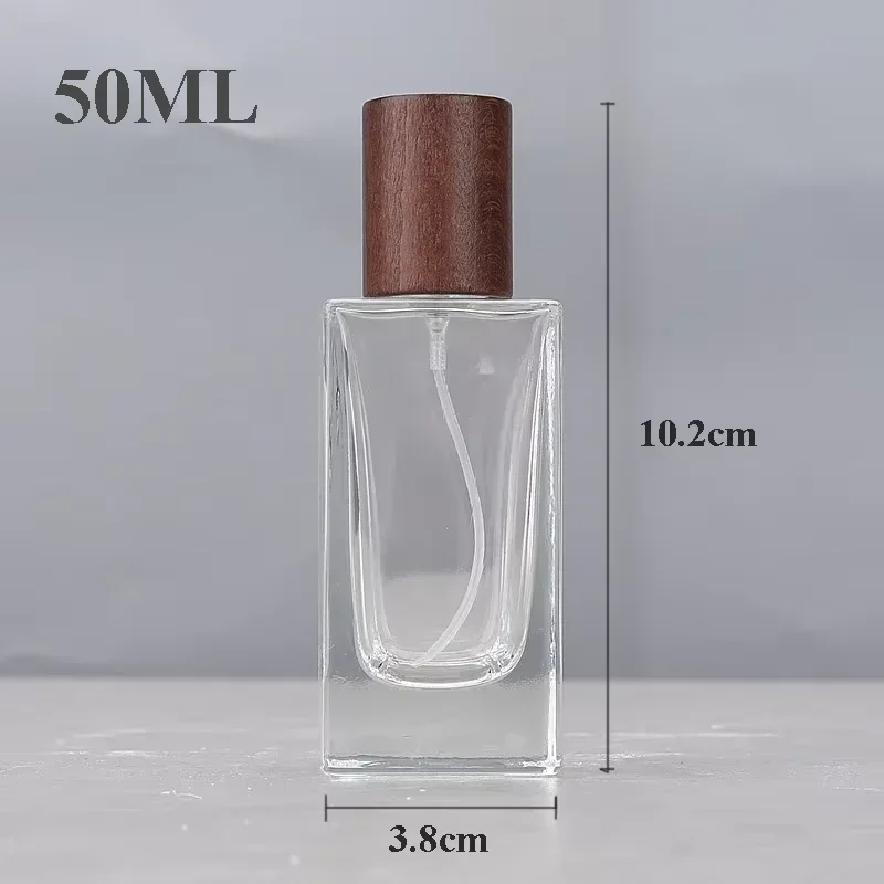 30ml & 50ml Refillable Flat Square Glass Perfume Bottles – Portable Travel Cosmetic Spray Containers with Replacement Wooden Caps, Empty Reusable Fragrance and Essential Oil Storage - 图片 6