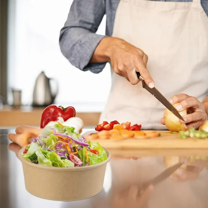 10-Pack Kraft Paper Salad Bowls with Lids Biodegradable Disposable Tableware for Meal Prep Takeout Bento Food Containers Eco-Friendly Portable 500ml 750ml 1000ml - 图片 3