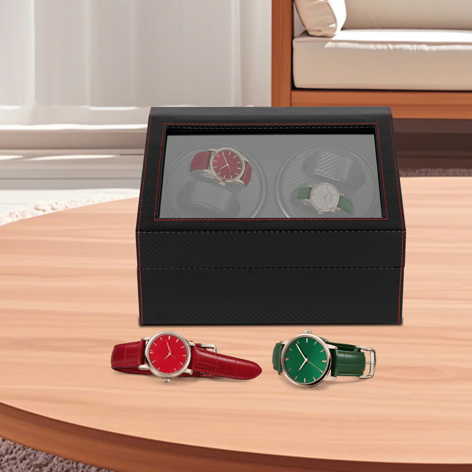 Automatic Watch Winder Box for 10 Watches, Ultra-Quiet 10dB Operation, Non-Magnetic Protection, 4 Rotating + 6 Storage Compartments, Premium MDF PU Glass Copper Construction, Elegant Modern Rectangle Display Case with Bidirectional Rotation - 图片 3