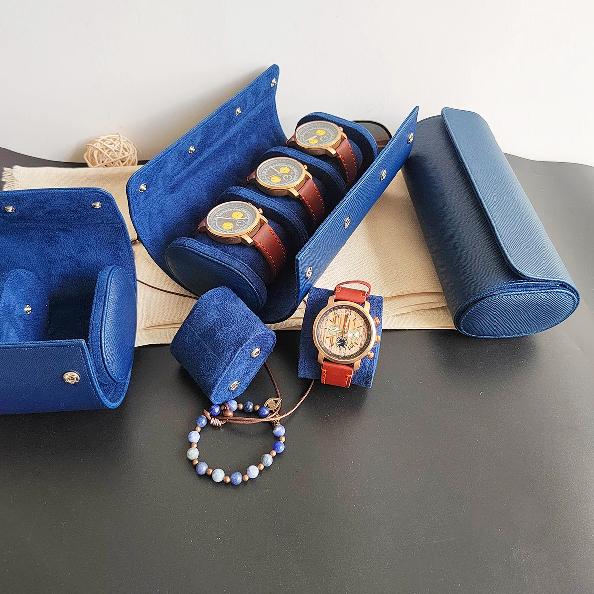 Travel Watch Organizer | Premium Genuine Leather Custom Watch Roll Case for 1/2/3 Watches, Personalized Engraved Travel Organizer Box for Men, Portable Luxury Watch Storage Display Holder with Soft Lining, Compact Gift Watch Case 3