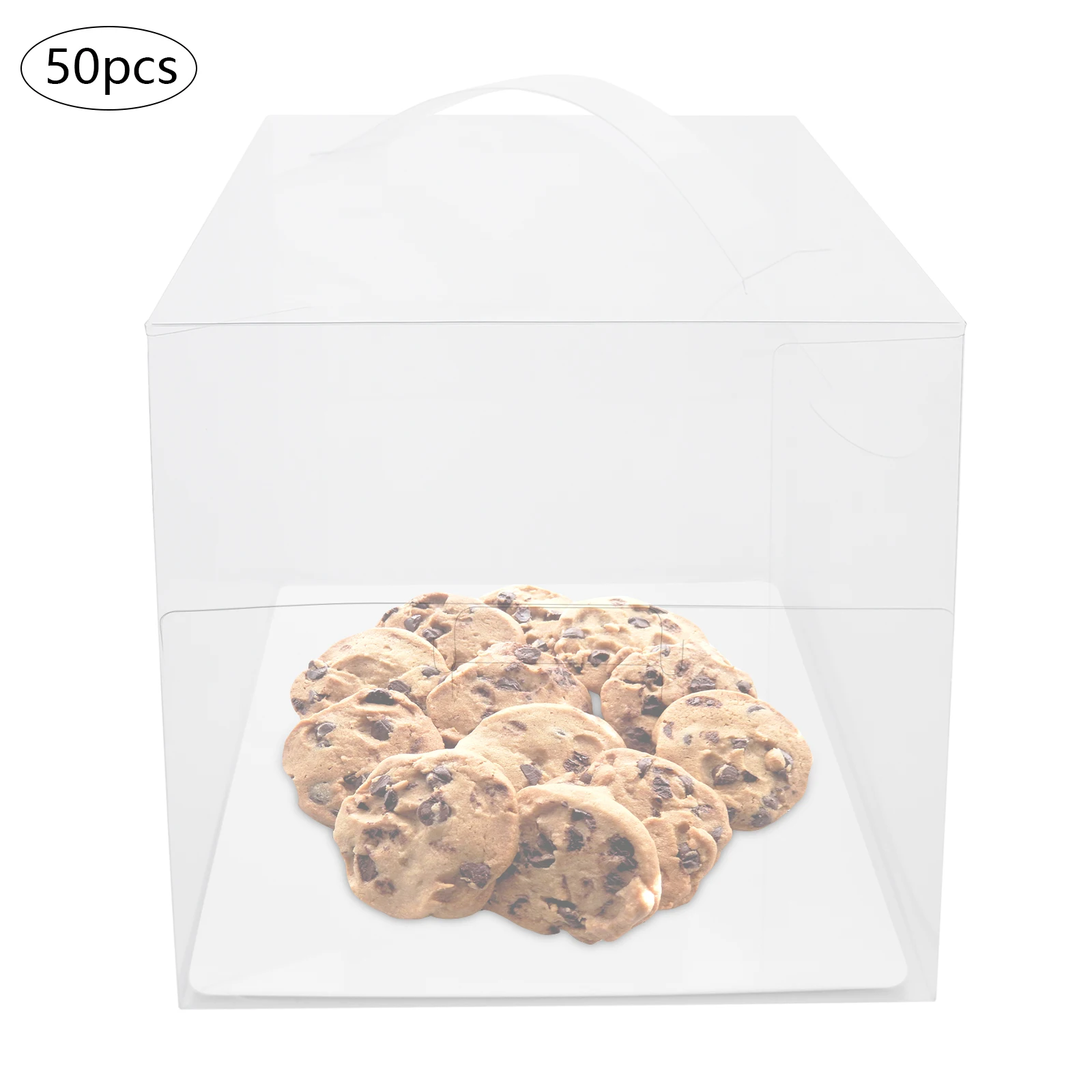 50pcs Clear PET Square Cake Boxes with Handles, 13x13x13cm Assembly Required, Food-Safe Plastic and Cardboard Dessert Packaging, Cupcake and Cookie Containers for Bakery, Birthday, Wedding, Party 8