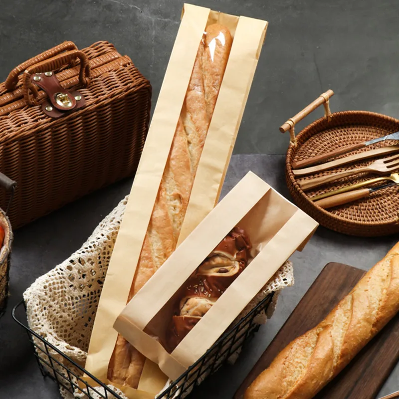 Oil Resistant Kraft Paper Bread Bags 🥖 – 50Pcs with Transparent Window for Baguette Baking, Pastries, Party Favors & Bakery Packaging, Multiple Sizes Available, Food Safe & Eco-Friendly 7