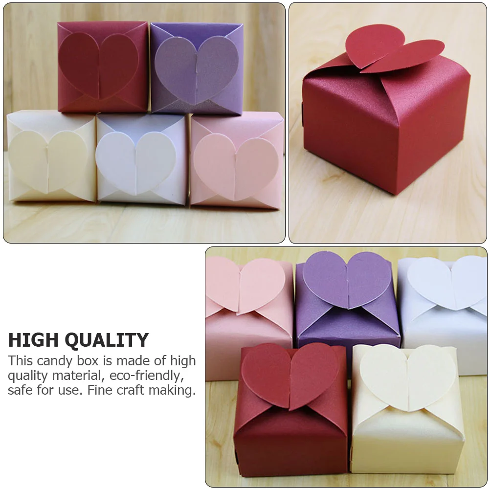 50Pcs Heart Shaped Wedding Candy Boxes, Romantic Pearlescent Paper Gift Packaging Containers, Elegant Party Favor Boxes for Chocolates, Cookies, Biscuits, Bridesmaid or Birthday Decorations