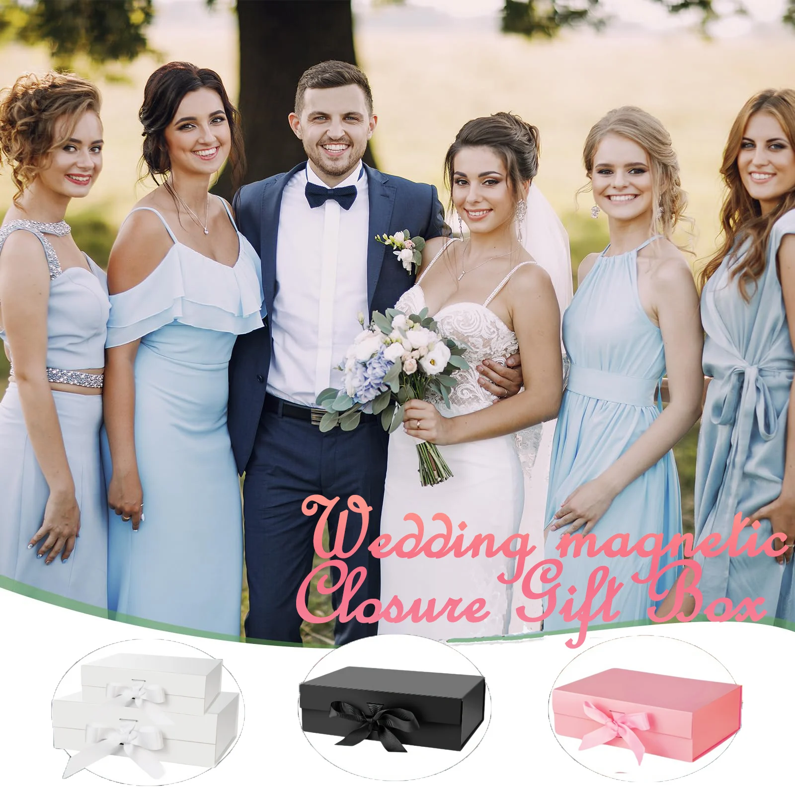10-1Pcs Magnetic Closure Gift Packaging Box with Ribbon | Collapsible Box with Lid for Wedding Gift Wrap, Bridesmaid Proposal, Birthday, Party Favor | Reusable Magnetic Foldable Box - 图片 2