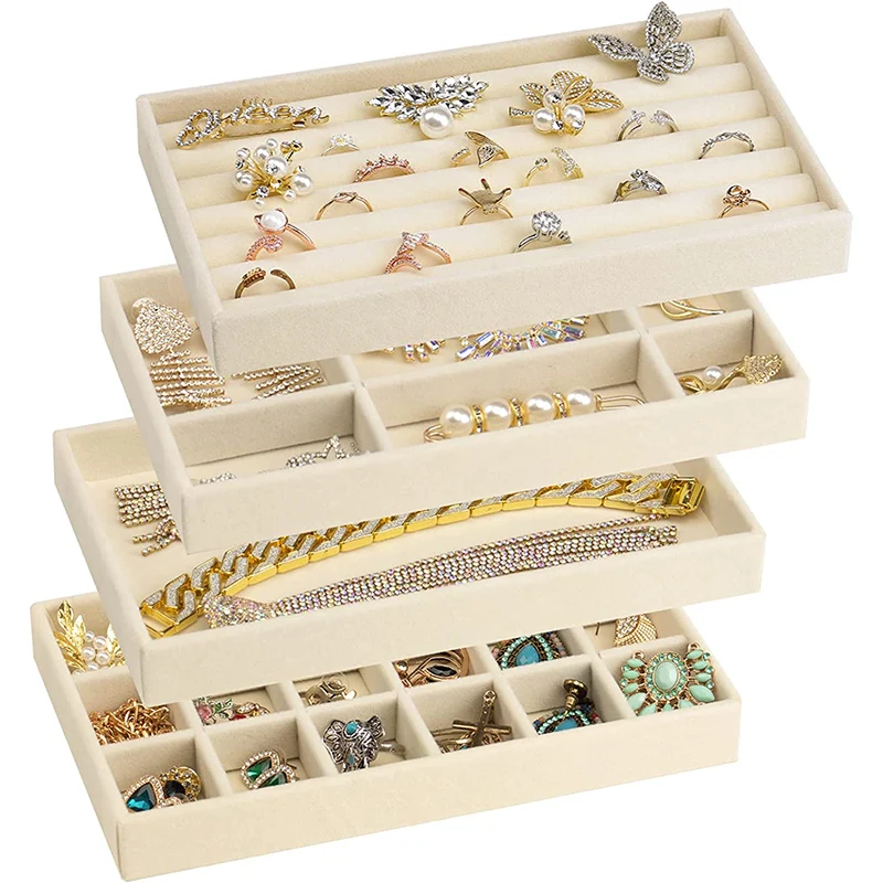 Velvet Jewelry Display Organizer Box Beige | Exquisite Jewellery Holder Tray for Rings Earrings Necklace Storage | Portable Velvet Jewelry Packaging Box for Home & Gift Use Velvet Jewelry Display Organizer Box Beige | Exquisite Jewellery Holder Tray for Rings Earrings Necklace Storage | Portable Velvet Jewelry Packaging Box for Home & Gift Use