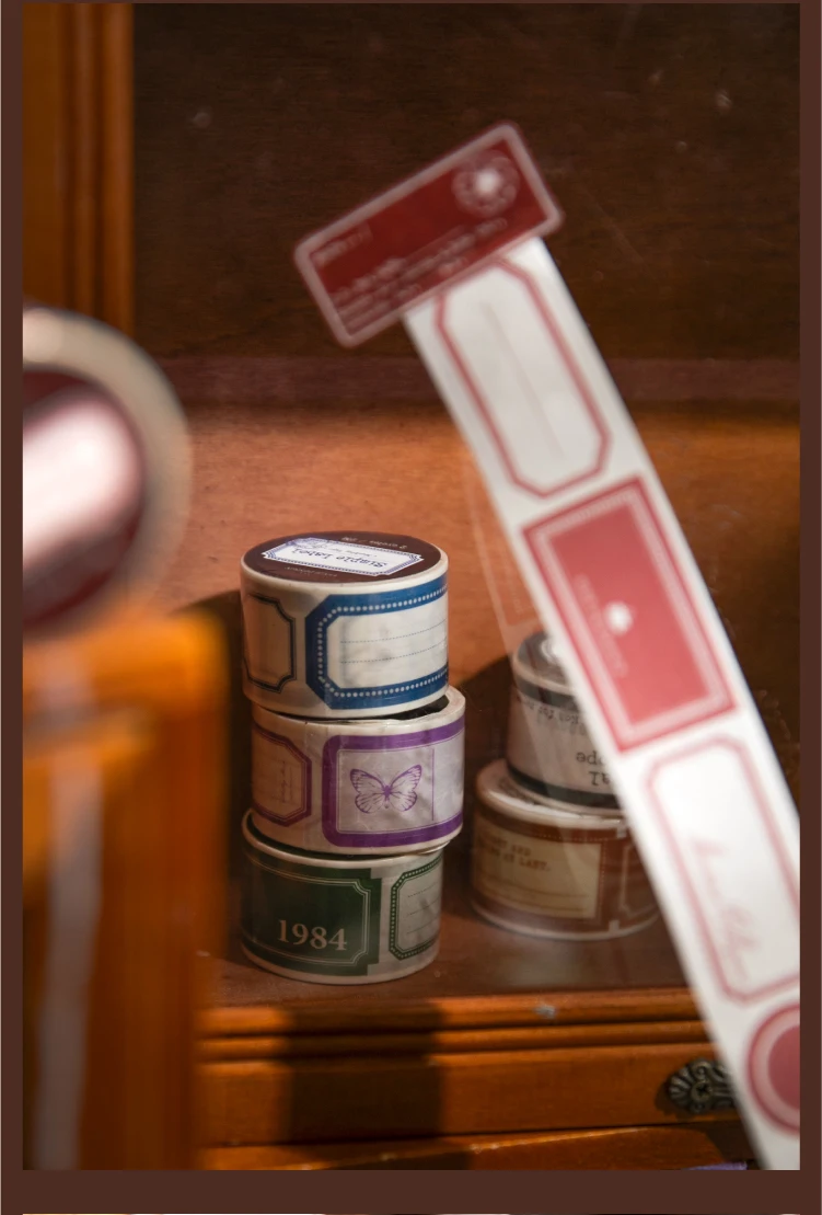 25mm x 2m Retro Simple Label Washi Sticker Tape Roll, Aesthetic Decorative Masking Tape for Collage, Planner, Scrapbook, Junk Journal, DIY Stationery, and Craft Packaging 10