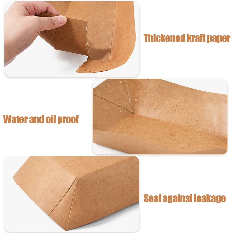 5/10 Pack Brown Kraft Paper Food Trays Disposable Snack Boats for Wedding Parties BBQs French Fries Nachos Hot Dogs Candy Catering Food Serving Containers - 图片 6
