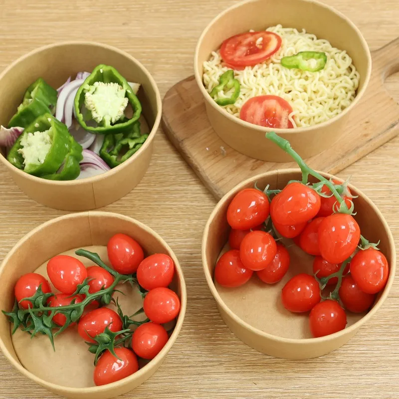 10-Pack Kraft Paper Salad Bowls with Lids Biodegradable Disposable Tableware for Meal Prep Takeout Bento Food Containers Eco-Friendly Portable 500ml 750ml 1000ml 4