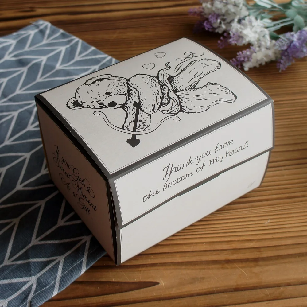 10 Pcs Blue Dog Bear Doll Paper Boxes 15.5×10×12cm for Wedding Birthday Valentine’s Day Chocolate Cookies Candy Macaron Packaging Food Safe Kraft Paper Gift Boxes - 图片 4