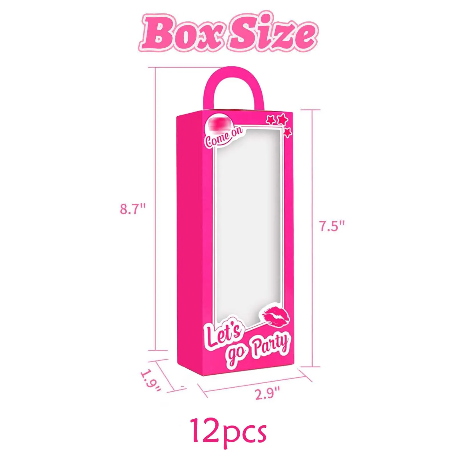 12PCS Hot Pink Doll Party Favor Boxes with Handles, Cute Gift Boxes for Candy, Cookies, Treats, Birthday Decorations, Bachelorette Party Supplies, Goodie Bags, Doll-Themed Props for Kids Girls Party
