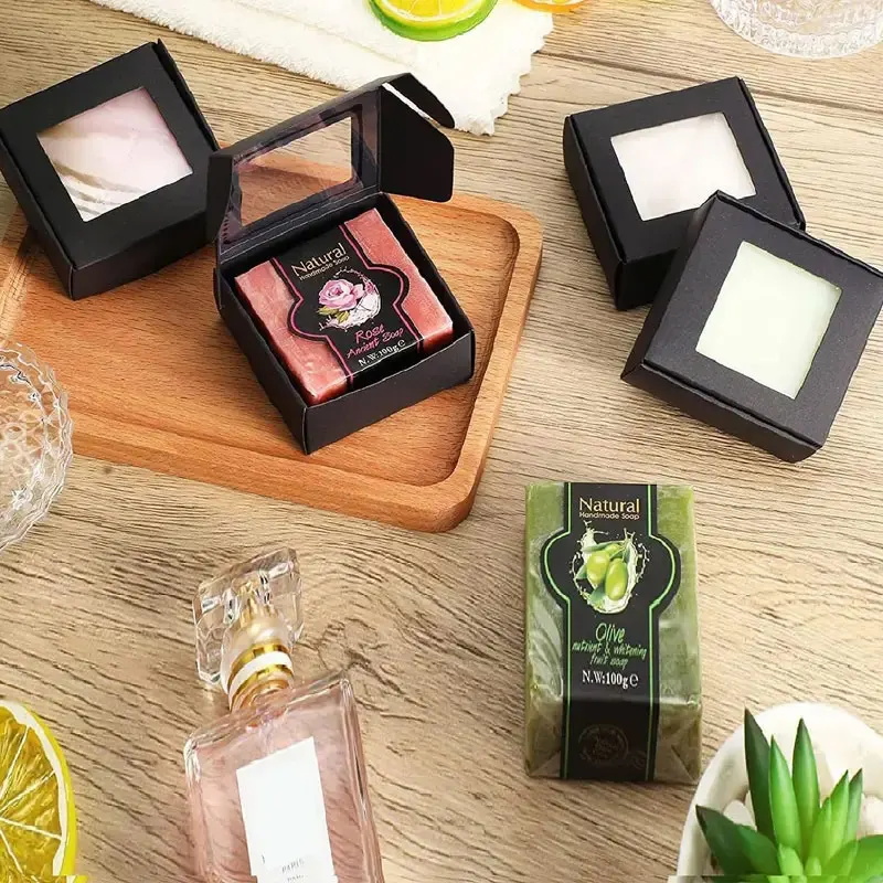 10/30/50pcs Mini Kraft Paper Soap Gift Boxes with Clear Window, Small Packaging Case for Handmade Soap, Baking Candy, Chocolate, Jewelry Display, Wedding Party Favor, Baby Shower Gift Wrapping Supplies - 图片 5