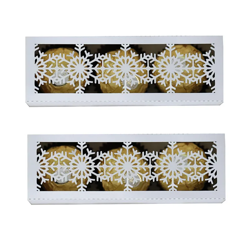 50Pcs Laser Cut Christmas Snowflake Packaging Gift Boxes, Drawer Style Candy Chocolate Box Favor, Pearl Paper Merry Christmas New Year Party Decoration Packaging Box with Pull Drawer Design 2