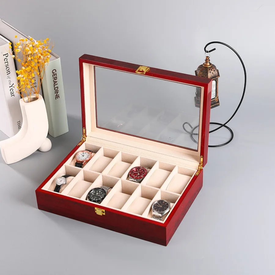 Wooden Watch Storage Box with 1/2/3/5/6/10/12 Slots, Piano-Bake-Paint Finish, Jewelry Organizer for Men & Women, Travel and Home Display Case for Watches, Bracelets, Small Gifts, Elegant MDF Construction - 图片 15