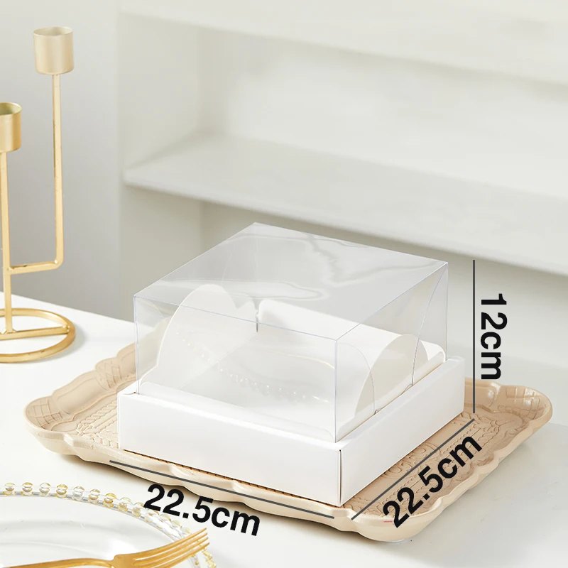 5/10 Pcs Square Transparent Cake Box 4/6 Inch – Clear PVC and White Cardboard Dessert Container for Birthday, Wedding, Christmas, DIY Cakes, Pastry Packaging, Party Treat Storage, Snack & Sushi Organizer 1