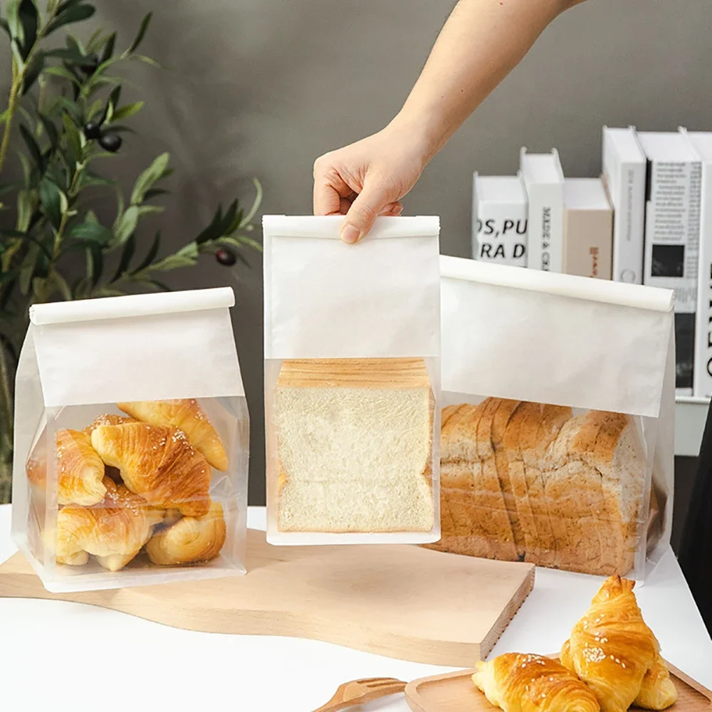 50PCS Bakery Takeaway Toast Bags with Clear Window, Kraft Paper Gusset Tin Tie Bread Hamburger Oil-Proof Packing Bags for Home Baking, Café, Party, and Gift Packaging - 图片 2