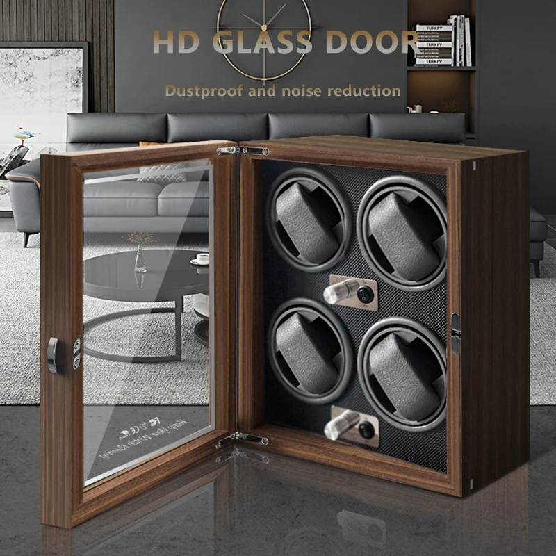 Automatic 4-Slot Watch Winder Box with Blue LED Light, Black Walnut, Red and Carbon Fiber Variants, Soft High-Elastic Memory Foam Pillows, Lid Stop Function, Ultra-Quiet Japanese Motor, USB & AC Powered, Ideal Gift for Luxury Watches 2