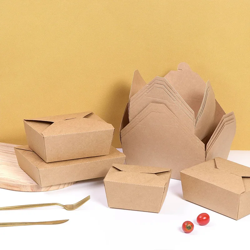 10/20Pcs Kraft Paper Takeaway Boxes, Thickened Disposable Folding Food Containers for Bento, Cake, Grilled Meat, Salad, Pasta, and Snack Packaging, Eco-Friendly Picnic and Restaurant Supplies 6