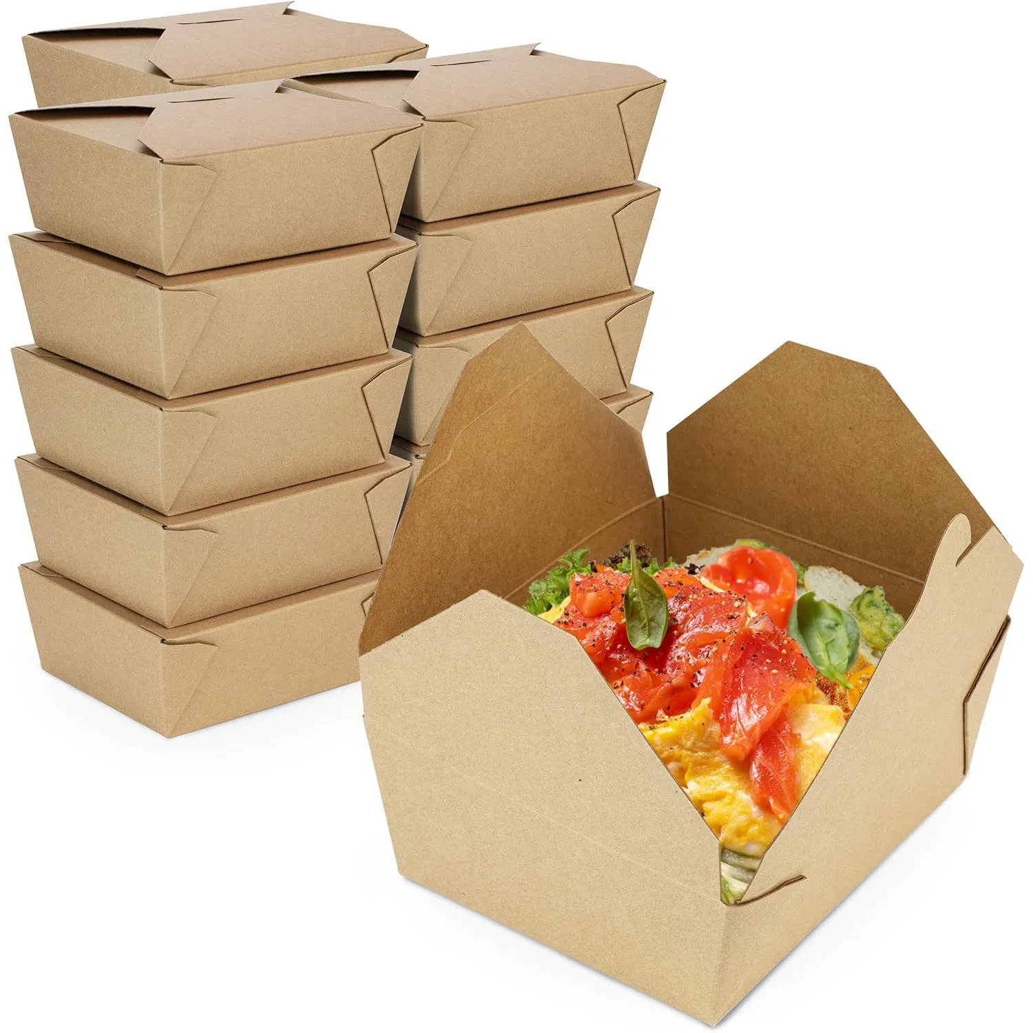 Multi-Pack Disposable Kraft Paper Food Boxes, Leakproof and Greaseproof Takeout Containers for Restaurants, Catering, Food Service, Parties, and Home Use