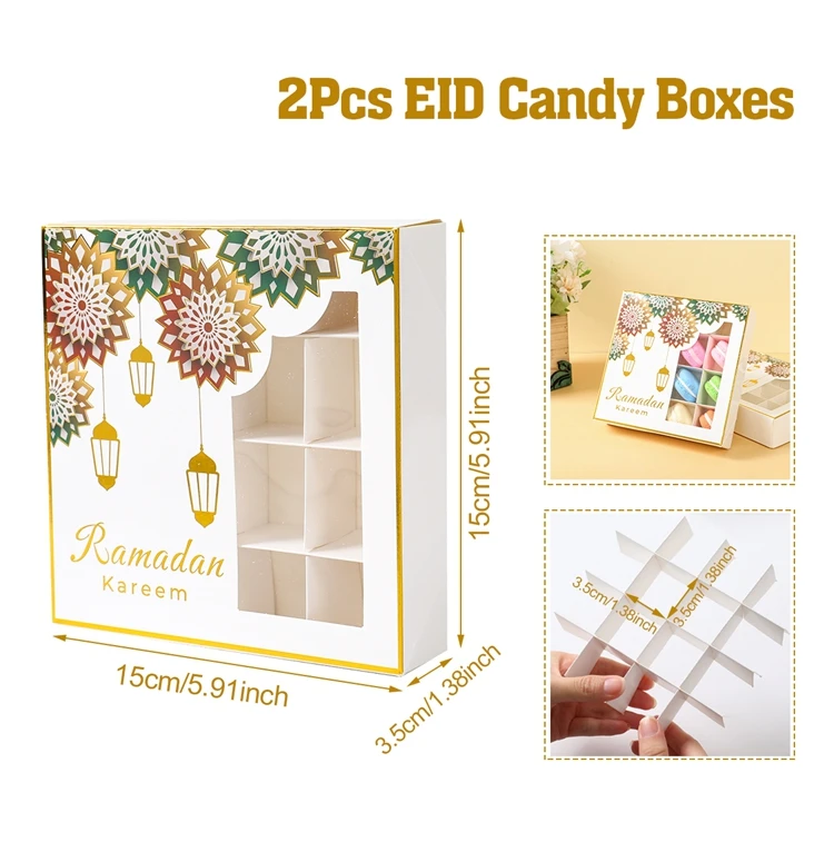 2Pcs Eid Mubarak Cake Boxes with Clear Window, Ramadan Kareem Transparent Candy and Chocolate Packaging Containers, Islamic Muslim Party Supplies for Home Decor, Dessert and Gift Presentation - 图片 18