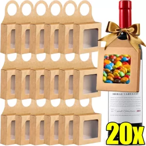 20/10PCS Kraft Paper Hanging Wine Bottle Gift Box – Foldable Candy Packaging Box with Hook, Minimalist Recyclable Paper Box for Wedding, Party, and Holiday Decoration