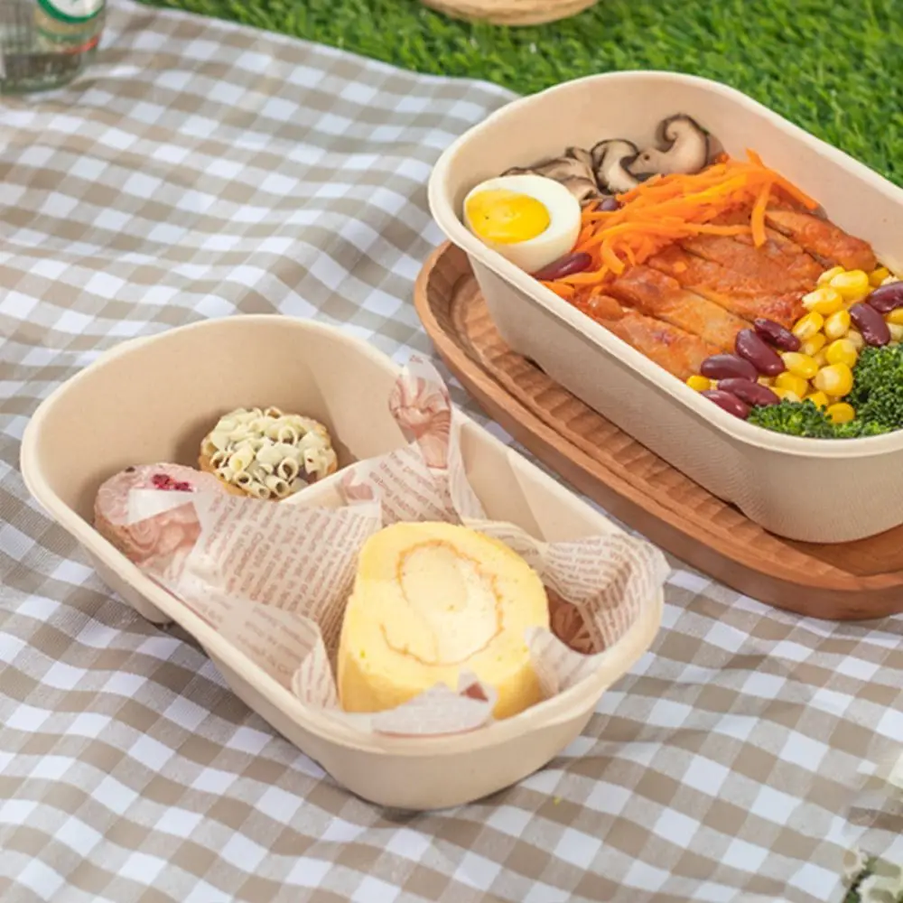 500ml 700ml 850ml 1000ml Disposable Paper Food Containers with Lids, Eco-Friendly Pulp Salad Lunch Box, Oil-Proof Takeout Bento Box for Hot Cold Meals, Recyclable Degradable To-Go Packaging 12