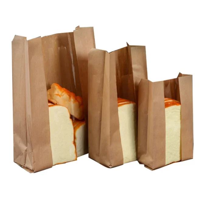100 Pack Oil-Resistant Kraft Paper Food Bags with Transparent Window – Brown & White Bread, Toast, and Bakery Packaging Pouches for Daily Use, DIY, and Homemade Treats - 图片 2