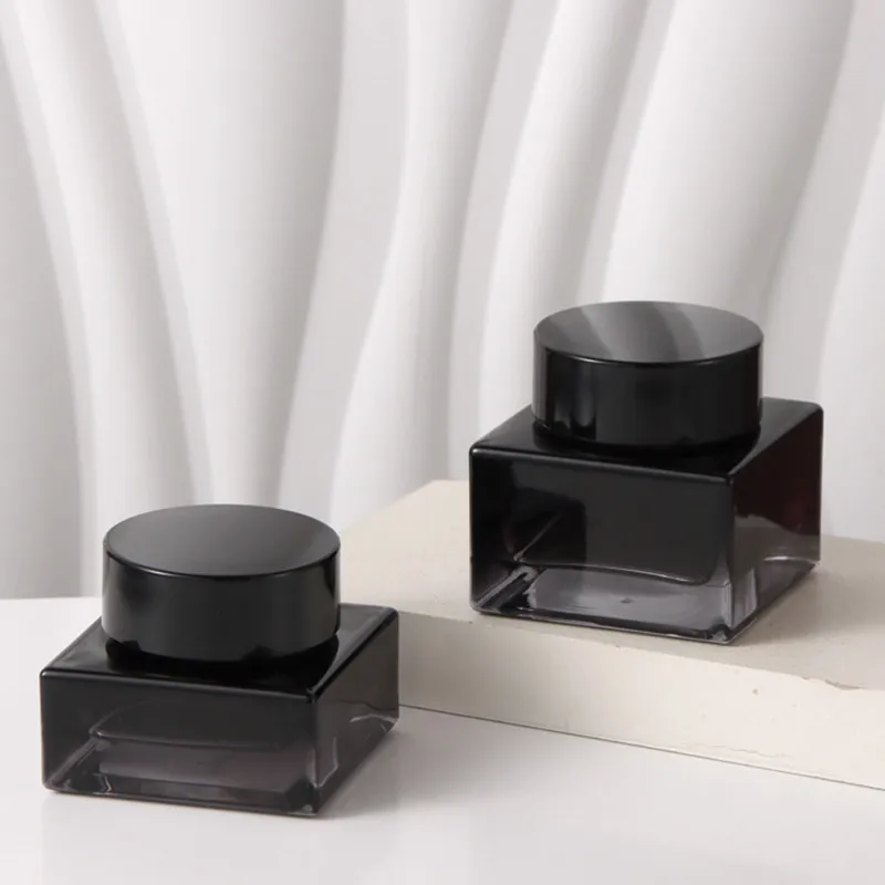 7PCS Cosmetic Container Set – 30/50G Cream Jars, 20–120ML Lotion Pump and Serum Bottles, Clear and Black Glass Refillable Travel-Ready Portable Bottles for Skincare, Retail Display, Gifting and Boutique Packaging 3