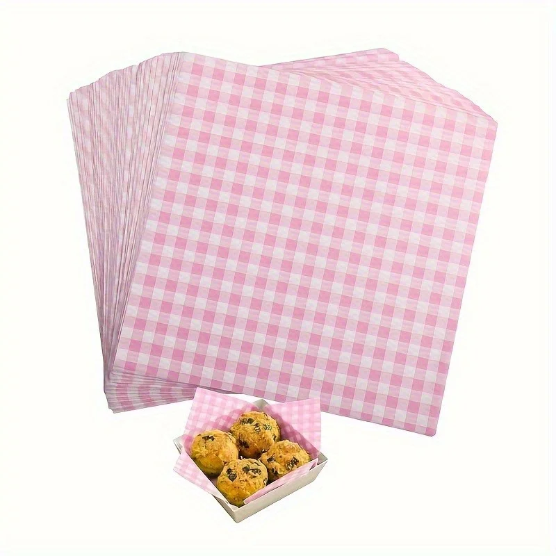 100PCS Pink Grease-Resistant Food Wrapping Paper Sheets 18×18cm Square Coated Oil-Proof Liners for Sandwiches, Pastries, Fried Food, Bread & Desserts – Disposable Baking and Serving Paper for Restaurants and Homes - 图片 2