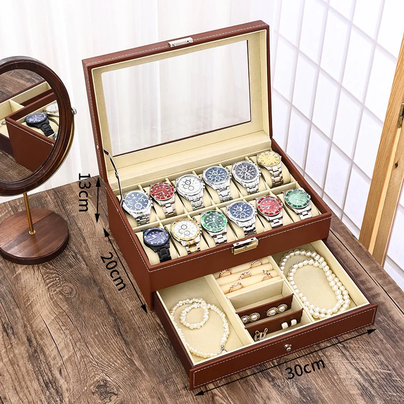 Watch Display Case ⌚ – Stop Tangled Timepieces! Premium PU Leather Organizer with Glass Top for 6/10/12 Luxury Watches - 图片 15