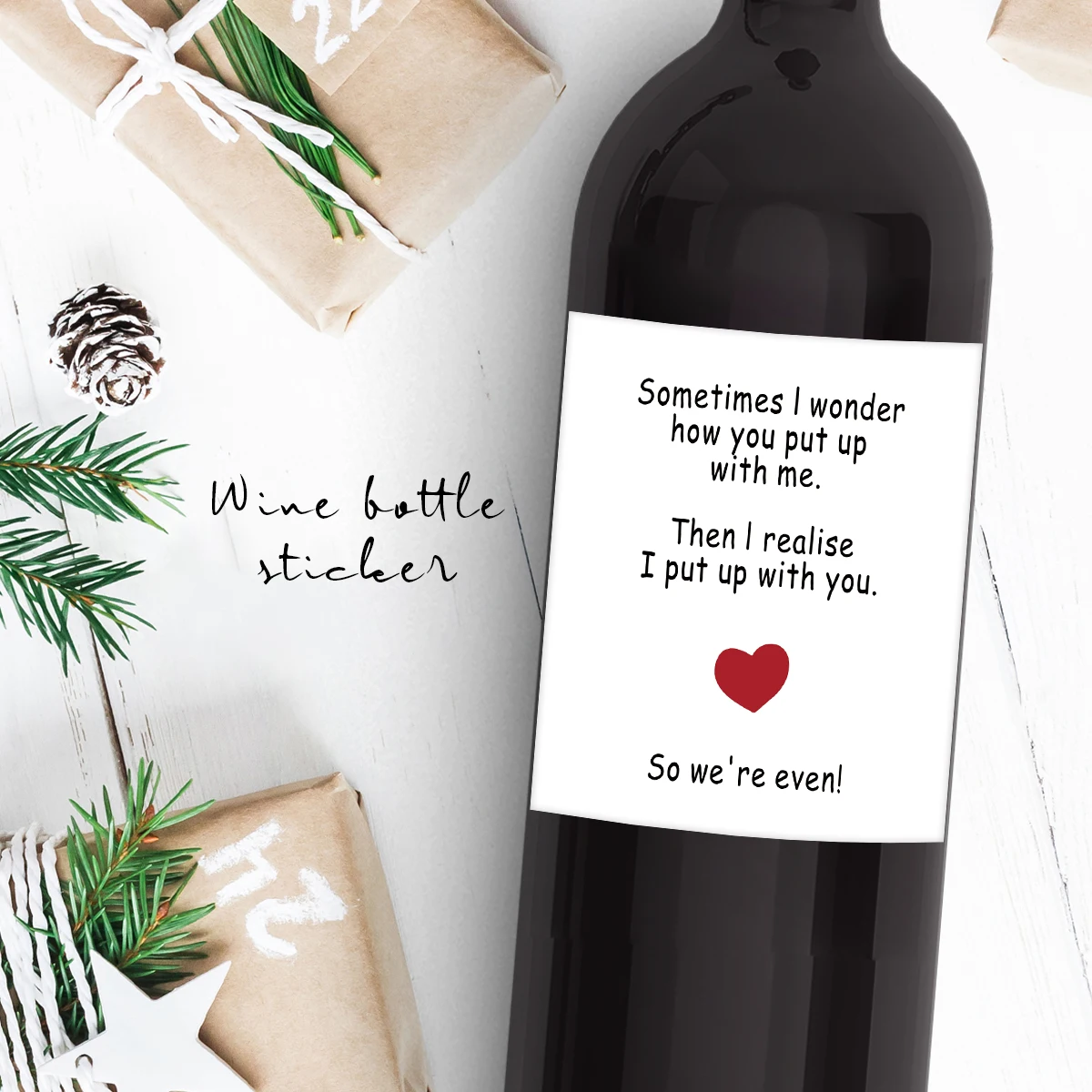 4-Pack Humorous Wine Bottle Stickers – “We Put Up With Each Other” Novelty Self-Adhesive Labels for Wedding, Anniversary, Birthday Gifts, Party Decor, and Romantic Humor 5