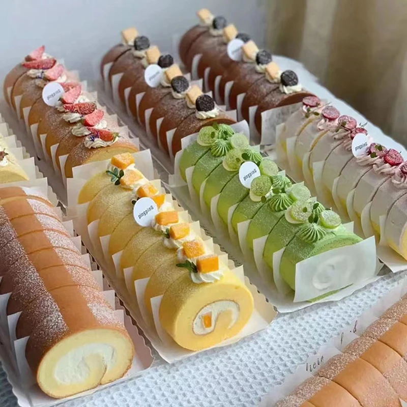 100 Sheets Non-Stick Cake Roll Side Liners, Oil-Proof Baking Parchment Strips for Cake, Bread, Cookies, Cheesecake, Pizza, Meat and Candy Wrapping, Durable Silicone-Coated Paper for Kitchen and Bakery Use 6