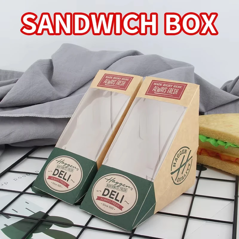 50PCS Kraft Paper Wedge Sandwich Boxes with Clear Window, Eco-Friendly Triangular Takeaway Containers, Leak-Proof & Oil-Resistant Snack Packaging for Bakery, Café, Bistro, Restaurant, Food Delivery - 图片 3