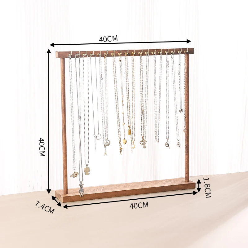 Wooden Jewelry Organizer Display Stand for Necklace, Earrings, and Bracelets – Countertop Chain Hanging Rack Jewelry Storage Display Prop with Velvet Finish for Boutique, Shop, Home Showcase - 图片 11